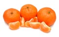 Mandarines, tangerine, clementine fruit whole and without peel isolated on white background
