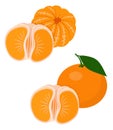 Mandarines, tangerine, clementine with leaves isolated on white background. Citrus fruit. Funny cartoon character