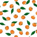 Mandarines, tangerine, clementine with leaves isolated on white background