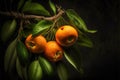 Mandarins ripened on the green tree branch in orchard. Generative AI