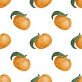 Seamless pattern with adorable mandarins for fabric design, food patterns, fruits patterns Royalty Free Stock Photo