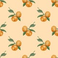 Seamless pattern with adorable mandarins for fabric design, food patterns, fruits patterns Royalty Free Stock Photo