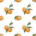 Seamless pattern with adorable mandarins for fabric design, food patterns, fruits patterns Royalty Free Stock Photo