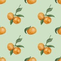 Seamless pattern with adorable mandarins for fabric design, food patterns, fruits patterns Royalty Free Stock Photo