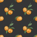 Seamless pattern with adorable mandarins for fabric design, food patterns, fruits patterns Royalty Free Stock Photo
