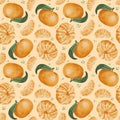 Seamless pattern with adorable mandarins for fabric design, food patterns, fruits patterns Royalty Free Stock Photo
