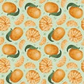 Seamless pattern with adorable mandarins for fabric design, food patterns, fruits patterns Royalty Free Stock Photo