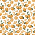 Seamless pattern with adorable mandarins for fabric design, food patterns, fruits patterns Royalty Free Stock Photo
