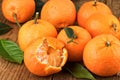 Mandarins on wood. Close up