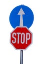 Mandatory road sign stop and go straight