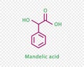 Mandelic acid chemical formula. Mandelic acid structural chemical formula isolated on transparent background.