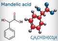 Mandelic acid molecule. Structural chemical formula and molecule