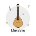 Mandolin clipart cartoon style. Simple cute mandolin string musical instrument flat vector illustration. Mandolin vector design Royalty Free Stock Photo