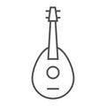 Mandolin thin line icon, musical and string, guitar sign, vector graphics, a linear pattern on a white background. Royalty Free Stock Photo