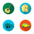 Mandolin, papa, olive, retro auto.Italy country set collection icons in flat style vector symbol stock illustration web.