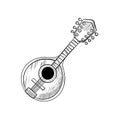 Mandolin stylized graphic arts hand drawn vector sketch icon isolated on background