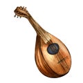 Mandoline classical musical instrument watercolor illustration on white background. Royalty Free Stock Photo