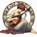 art nouveau lady playing mandolin Royalty Free Stock Photo