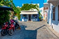 Mandraki, Greece, August 28, 2022: View of a tourist street in G