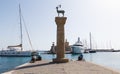 Mandraki harbor and bronze deer statues where the Colossus of Rhodes may have stood, Greece.