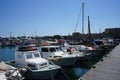 Mandraki harbor off the coast of Rhodes, Greece Royalty Free Stock Photo