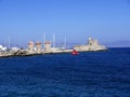 Mandraki Harbour on the Greek island of Rhodes. Royalty Free Stock Photo