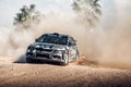 Mandria, Paphos District, Cyprus - November 11, 2018: Mitsubishi Lancer EVO 9 drifting on dirt track during Paphos Auto Rally