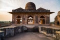 Mandu India, afghan ruins of islam kingdom, mosque monument and muslim tomb. View through door, Hindola Mahal. Royalty Free Stock Photo