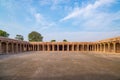 Mandu India, afghan ruins of islam kingdom, mosque monument and muslim tomb. View through door, Hindola Mahal. Royalty Free Stock Photo