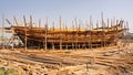 MANDVI, GUJARAT, INDIA - DECEMBER 21, 2013: Traditional wooden Dhow building