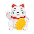 Maneki-neko or Beckoning Cat as Japanese Figurine Bringing Luck Vector Illustration Royalty Free Stock Photo