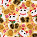 Maneki neko bless fu seamless pattern