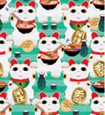 Maneki Neko call eat Ramen seamless pattern