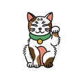 Maneki neko cat, japanese symbol of good luck doodle icon, vector color line illustration Royalty Free Stock Photo