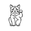 Maneki neko cat, japanese symbol of good luck doodle icon, vector color line illustration Royalty Free Stock Photo