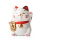 Maneki Neko ceramic japanese lucky cat isolated on white background Royalty Free Stock Photo