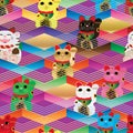 Maneki Neko Chevron colorful line seamless pattern