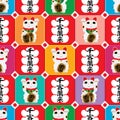 Maneki Neko flag square seamless pattern