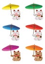 Maneki Neko holding umbrella set Royalty Free Stock Photo