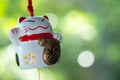 Maneki Neko is Japanese lucky cat doll hanging Royalty Free Stock Photo