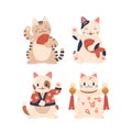 Maneki Neko Lucky Cats Beckon With Raised Paws, Adorned In Vibrant Colors And A Beckoning Expression Royalty Free Stock Photo