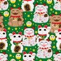 Maneki Neko pair all happy seamless pattern Royalty Free Stock Photo