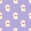 Maneki Neko Welcoming Cat Seamless pattern. Symbol of good luck, fortune and prosperity Royalty Free Stock Photo