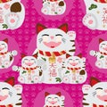 Maneki pink paw seamless pattern
