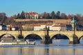 Landmark attraction in Prague: landscape with Manes Bridge - Czech Republic
