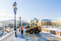Manezh Square in Moscow. shoveling snow after a snowfall