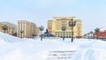 Manezhnaya Square or Manege in Moscow, Russia. Panorama of the Moscow city center in winter