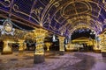 Manezhnaya square during New Year and Christmas holidays with glowing multi-colored arches, Moscow Royalty Free Stock Photo