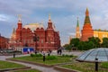 Manezhnaya square with State Historical museum and Moscow Kremlin towers, Russia Royalty Free Stock Photo