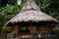 A restaurant with a bamboo building style concept, in the city of Bandung.